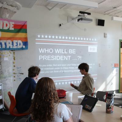 Photo of Kat McRitchie's class in Memphis, Tennessee, learning about the 2024 presidential race through an election simulation.