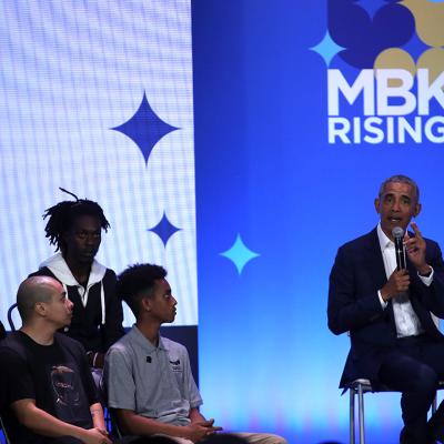 Former U.S. President Barack Obama speaks during the MBK Rising! My Brother’s Keeper Alliance Summit on February 19, 2019 in Oakland, California. 