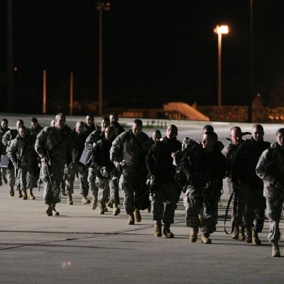 Paratroopers getting ready to be deployed.