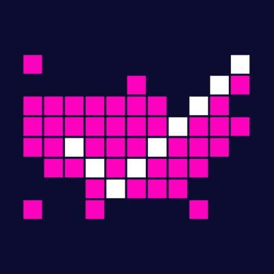 Illustration of pink map of U.S with white check mark symbolizing elections.