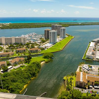 City and coastal view of Northern Palm Beach, Florida.