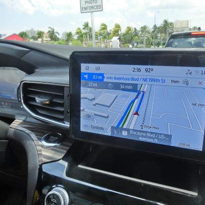 A car dashboard with a GPS tracking system.