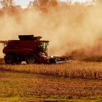 A soybean harvester in a Tennessee farm.