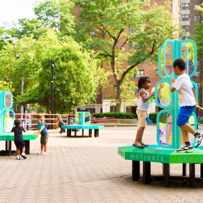 Kids on a playground.