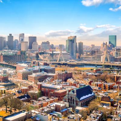 A view of Boston's skyline during the winter in Massachusetts.