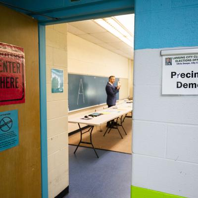 Election workers receive training, prepare ballots for mailing, and do testing at the Reo Elections Office on October 3, 2024 in Lansing, MI.