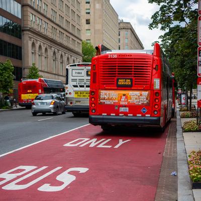 A bus breaks down in a bus lane.