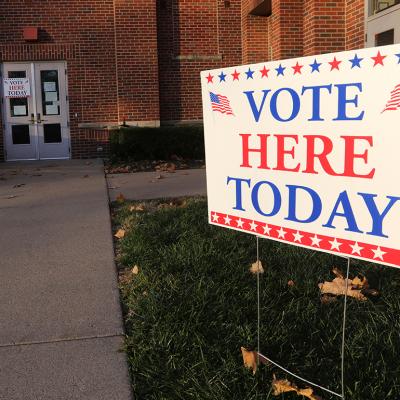 A vote here today signage during election day. 77 officials were recalled during the 2024 elections.