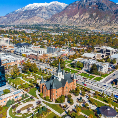 An aerial view of downtown Provo, Utah 