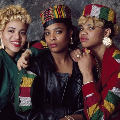 The original members of the hip-hop group Salt-N-Pepa in 1989 in London. From left to right: Cheryl 'Salt' James, DJ Spinderella, and Sandra 'Pepa' Denton.