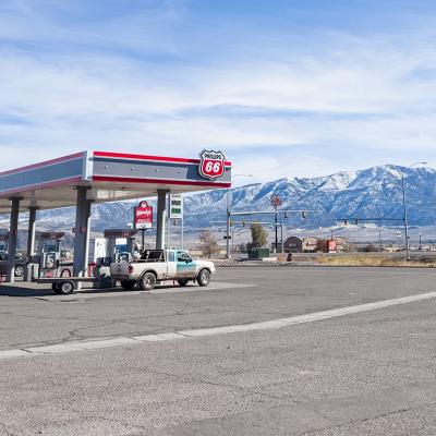 A Phillips 66 gas station lot in Beaver, Utah.