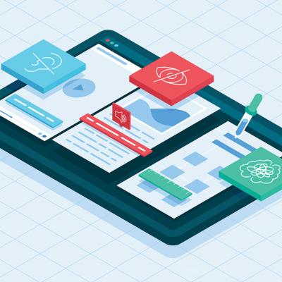 Colorful isometric illustration depicting digital accessibility.