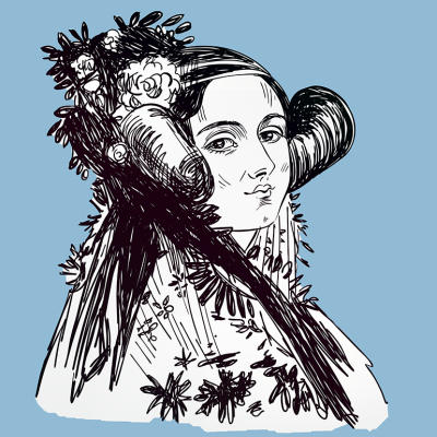 Vector illustration of Ada Lovelace on blue background.