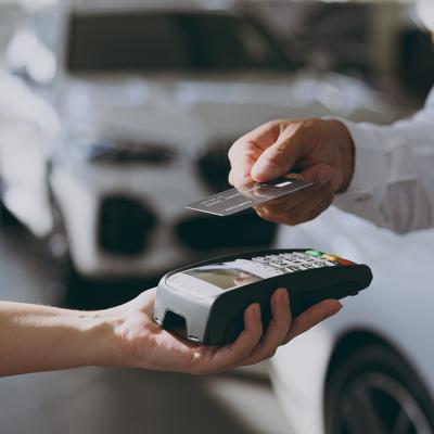 A car purchase using a credit card.