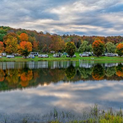 An RV campground in New York during autumn.