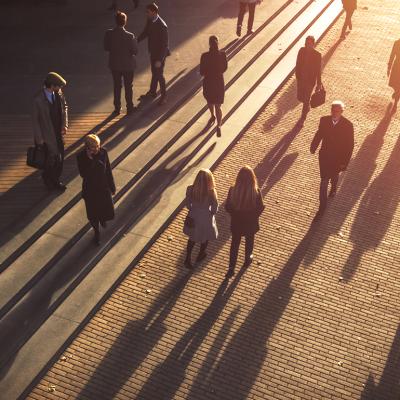 Business people walking to work in the morning in a city area.