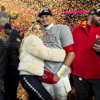 Brittany Mahomes and husband Patrick Mahomes after the AFC Championship game against the Buffalo Bills.