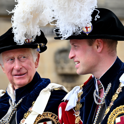 King Charles and Prince William attend The Order of The Garter service at St George's Chapel, Windsor Castle on June 13, 2022 in Windsor, England.