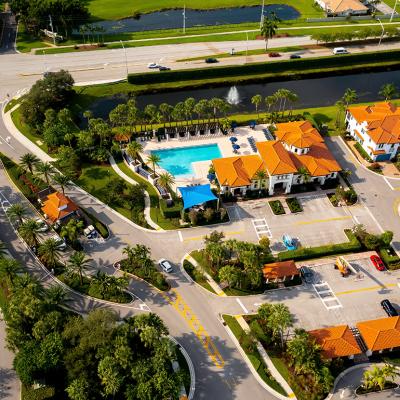 Aerial view of a suburban modern luxury neighborhood in Pembroke Pines, Miami.