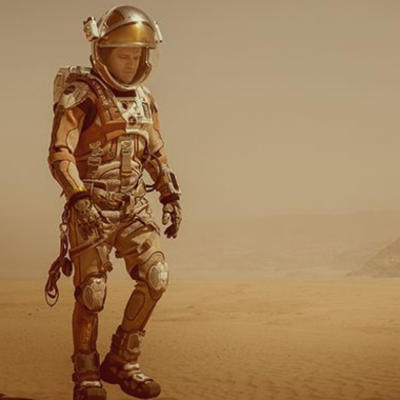 Matt Damon in a space suit in a scene from 'The Martian'