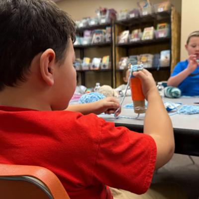 Students crafting during knitting club in Spokane, Washington.