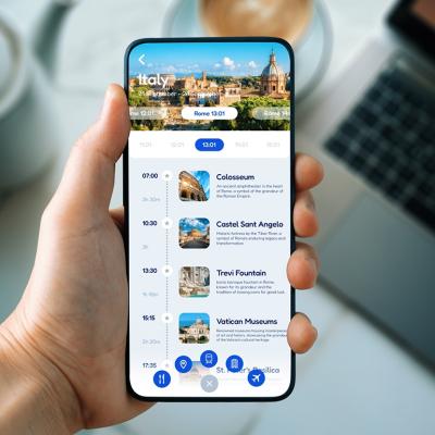 A travel itinerary to Italy is shown on a smartphone.