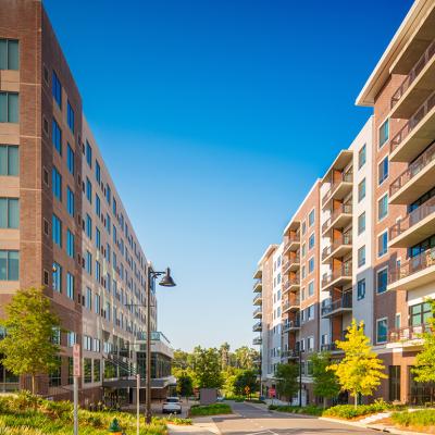 Modern apartment buildings in downtown Tallahassee, Florida.