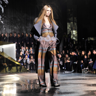 Andreja Pejic walking the ramp at Paris Fashion Week, 2016