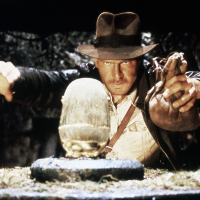 Harrison Ford on the set of "Raiders of the Lost Ark".