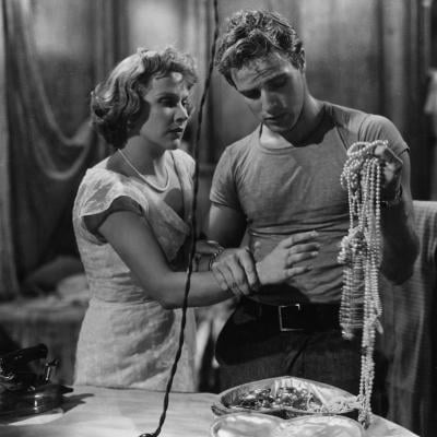 Marlon Brando and Kim Hunter in a dramatic scene from “A Streetcar Named Desire,” written by Tennessee Williams and directed by Elia Kazan.