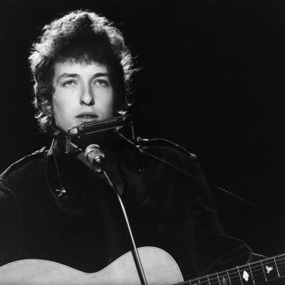 Bob Dylan performs on a BBC TV show at Television Centre. 