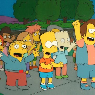 Original animation cels from 'The Simpsons' on display at the 'Get Inked With Homer' benefit at the Wonderful World Art Gallery on July 19, 2007 in Culver City, California.