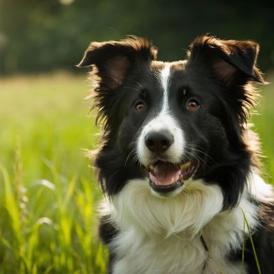 A happy border collie in the grass