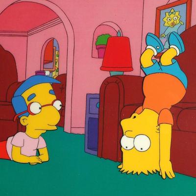 Original animation cels from 'The Simpsons' on display at the 'Get Inked With Homer' benefit at the Wonderful World Art Gallery in Culver City, California.