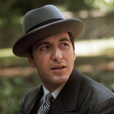 Close up of Actor Al Pacino in the role of Michael Corleone in "The Godfather."