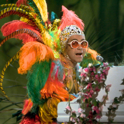 Elton John performing his song 'Crocodile Rock' on the set of The Muppet Show.