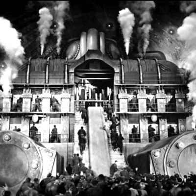 A wide industrial shot from the film "Metropolis"