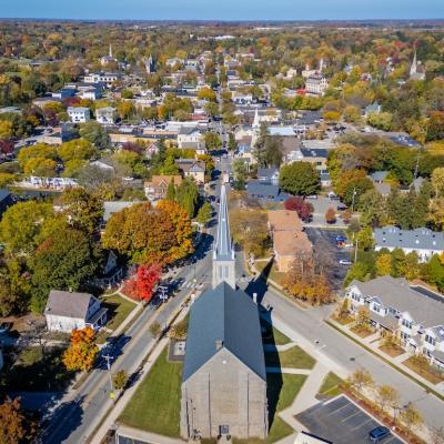 Old church overlooking downtown Cedarburg, Wisconsin.