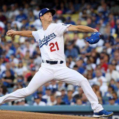 Walker Buehler of the Los Angeles Dodgers delivers the pitch during Game Three of the 2018 World Series.