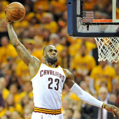 LeBron James of the Cleveland Cavaliers goes up for a dunk
