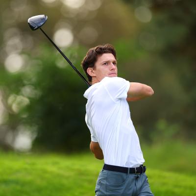 Tom Holland plays a shot during the Pro-Am prior to the BMW PGA Championship.