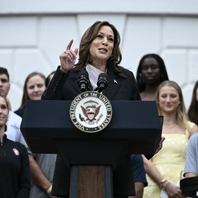 U.S. Vice President Kamala Harris speaks during an event.