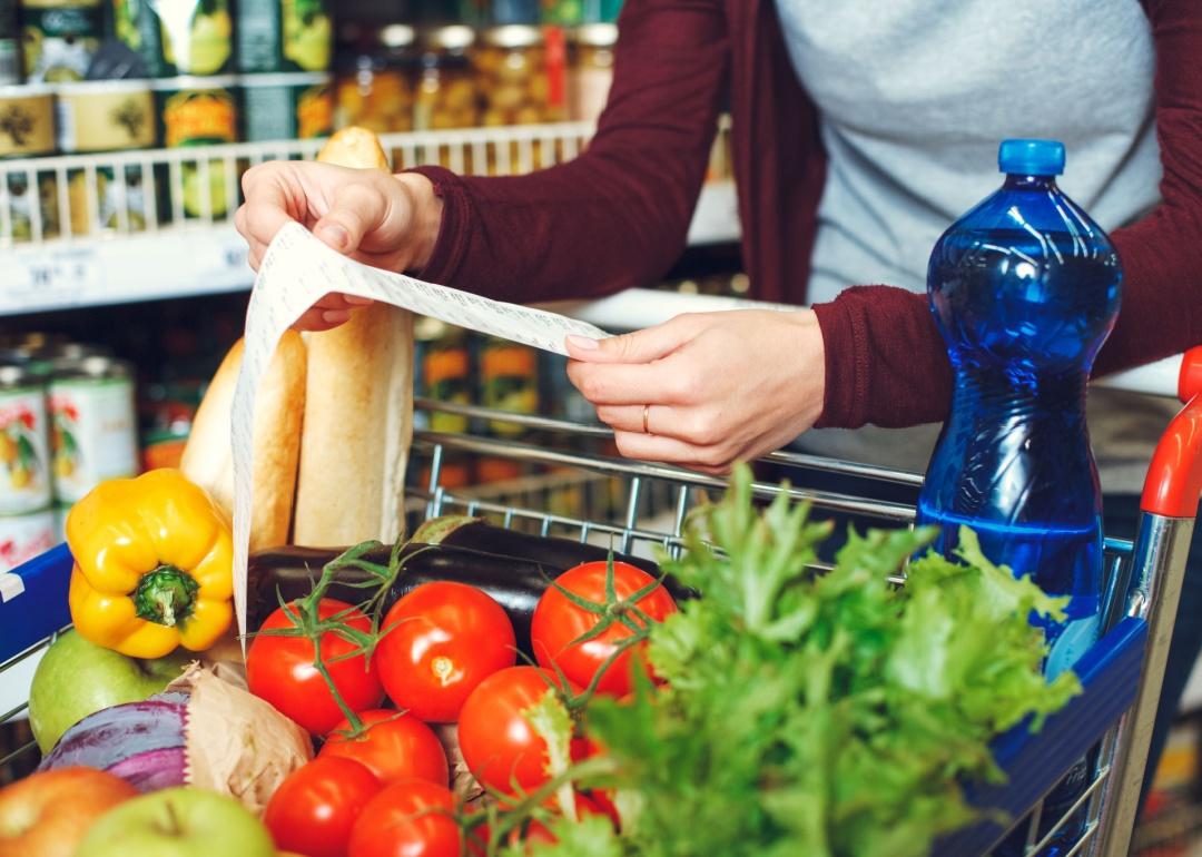 Person shopping at the grocery store with cart