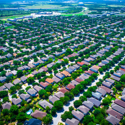 Suburbs of Austin, Texas aerial view.