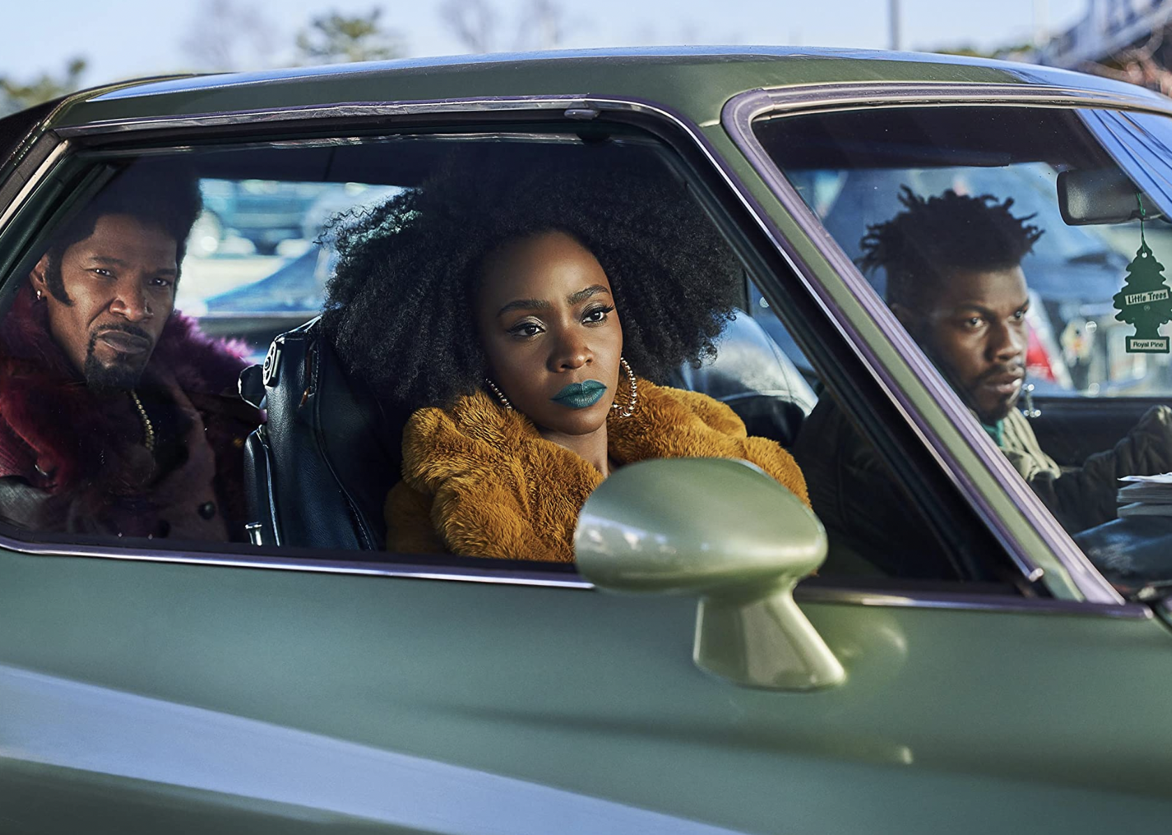 Jamie Foxx, Teyonah Parris, and John Boyega in "They Cloned Tyrone".