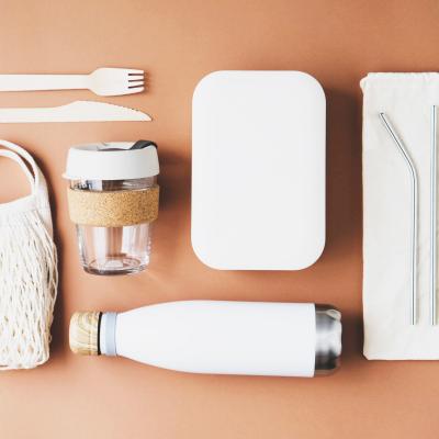 Reusable items on brown background
