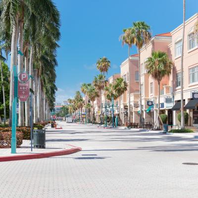 View of a shopping and entertainment district in Boca Raton