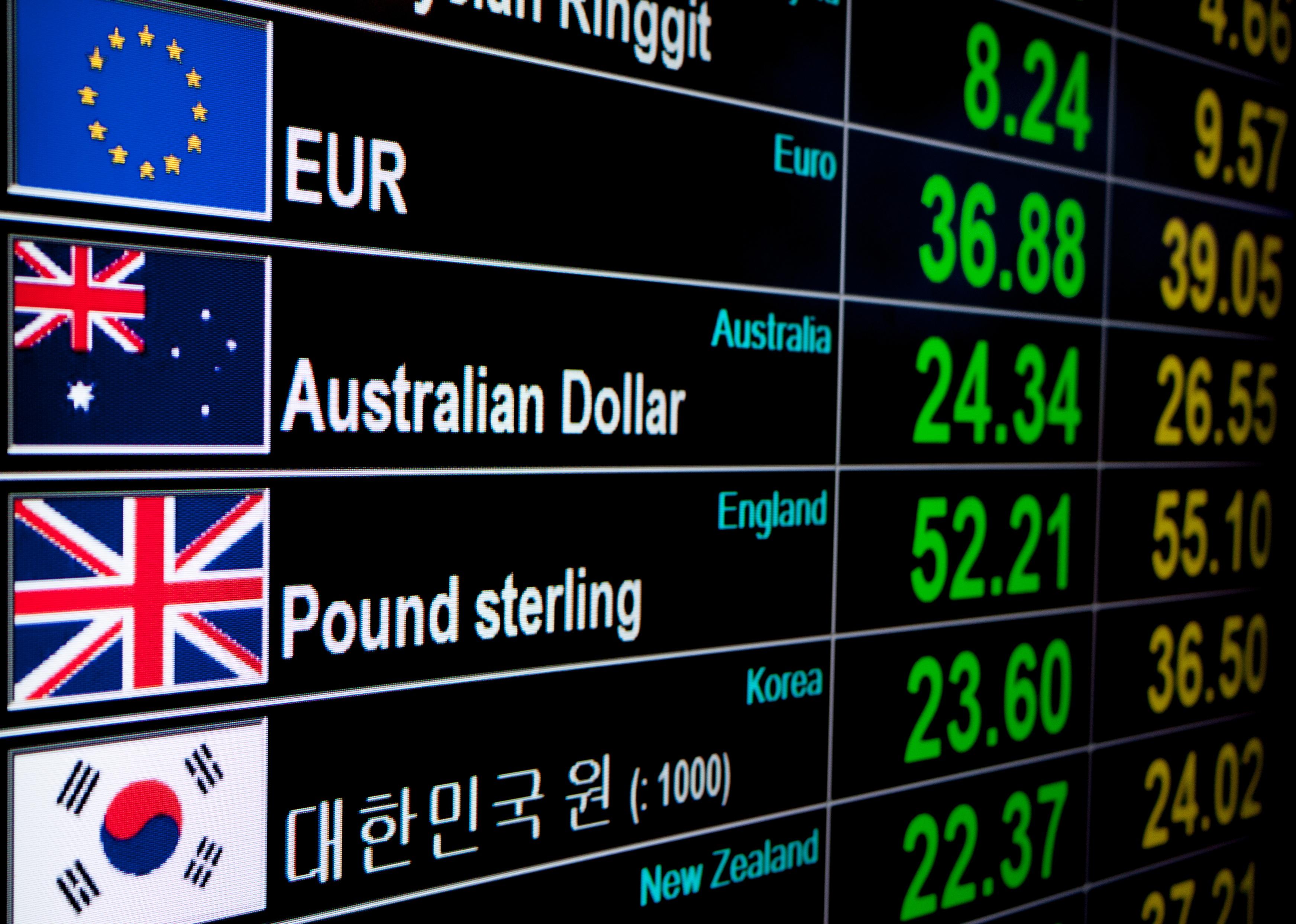 Currency exchange rate on digital LED display board