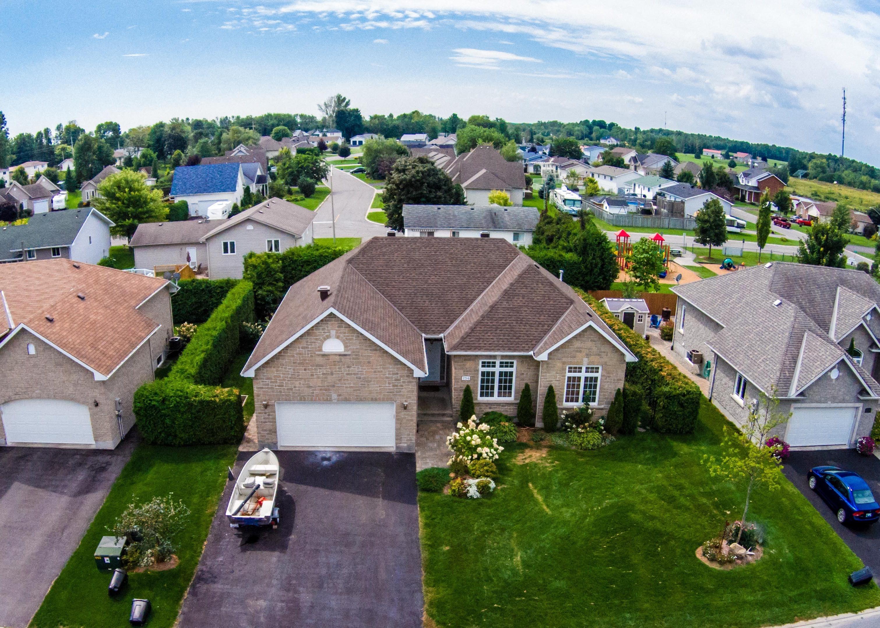 Aerial of a suburban neighborhood.