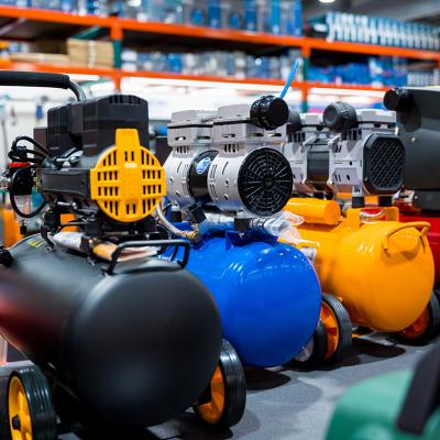 A shop's showcase of new air compressors.